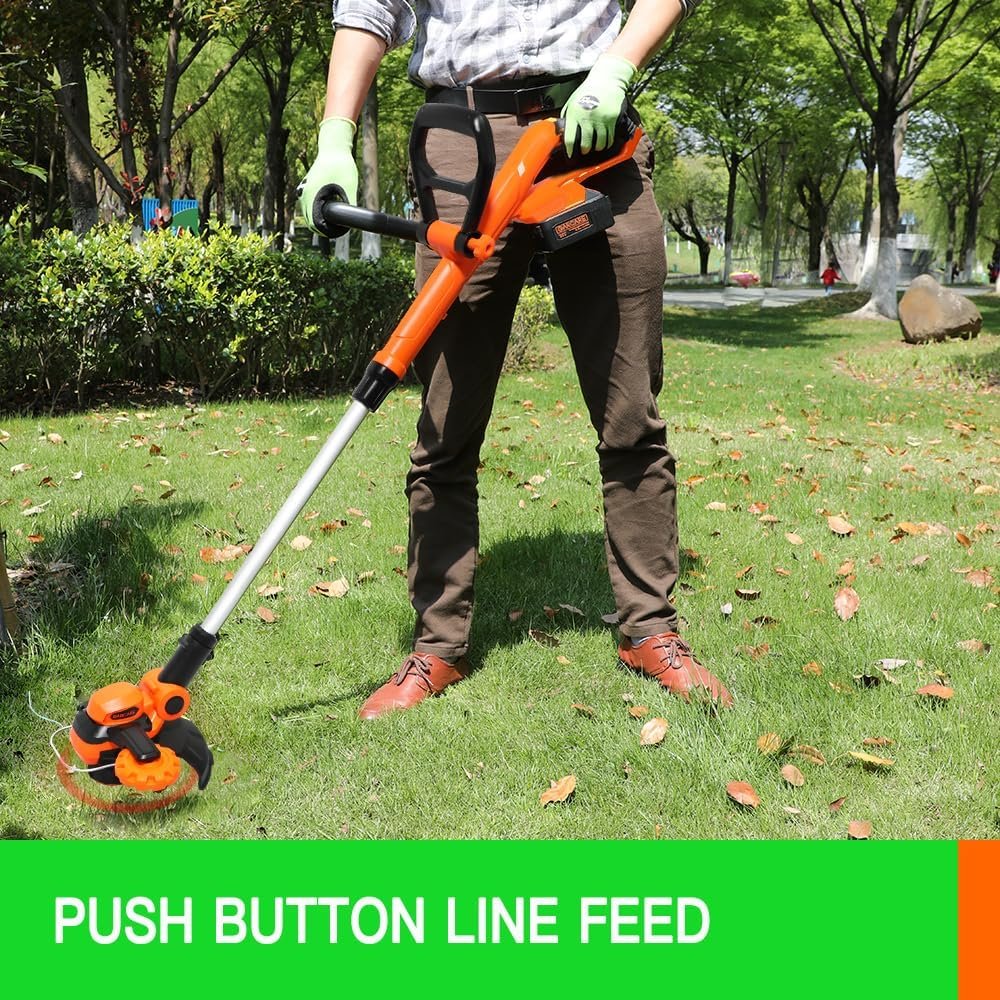 20V String Trimmer Cordless Electric Weed Wacker Battery Powered Lawn Edger Telescoping Grass Trimmer Cutter with 4.0Ah Battery  Quick Charger 25CM Cutting Width Rotating Cutting Head, Edge Wheel