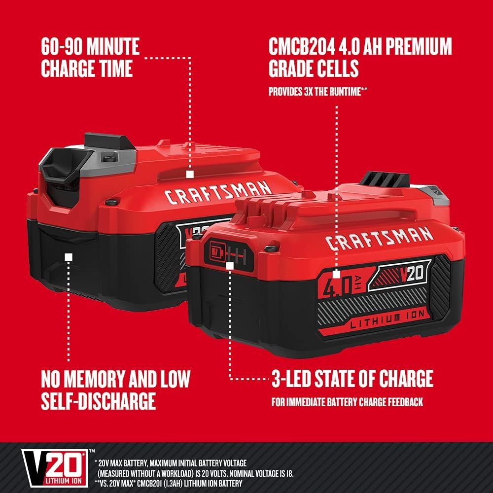 CRAFTSMAN V20 Cordless String Trimmer / Edger, with 4Ah Battery and Charger (CMCST910M1)