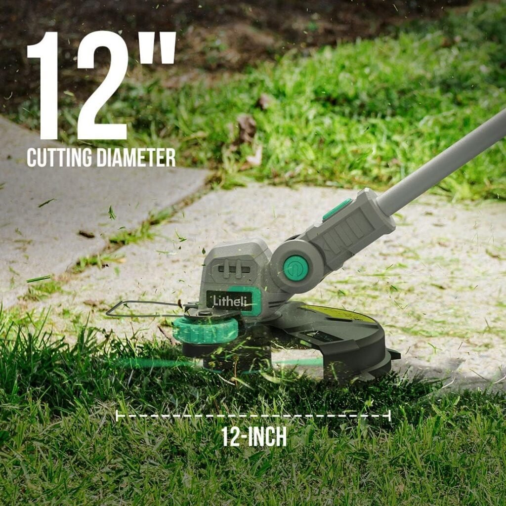 Litheli Cordless String Trimmer 12 Inch, 20V Battery Grass Trimmer/Wheeled Edger, 2-in-1 Weed Wacker with Auto Line Feed for Lawn Trimming/Edging, with 2.0Ah Battery and Charger Included